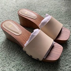 NWT Zara Wooden Leather Slides